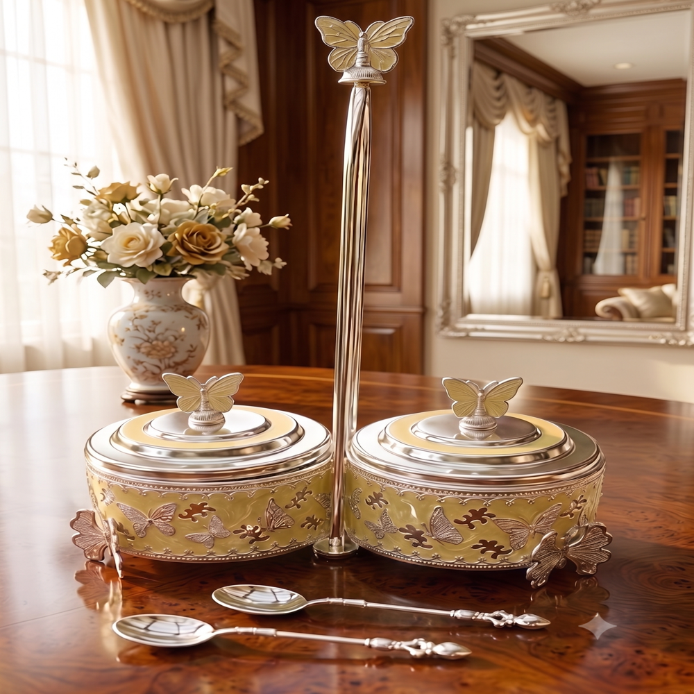 24 pcs ctn German Silver Dry Fruit Pots Handle