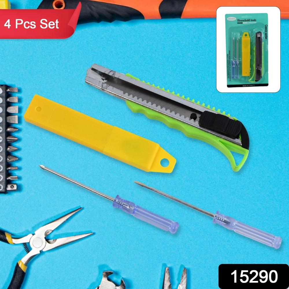 Heavy Duty Working Cutter Knife replacement blade, 2 Screwdriver Hand Tool (4 Pc Set)