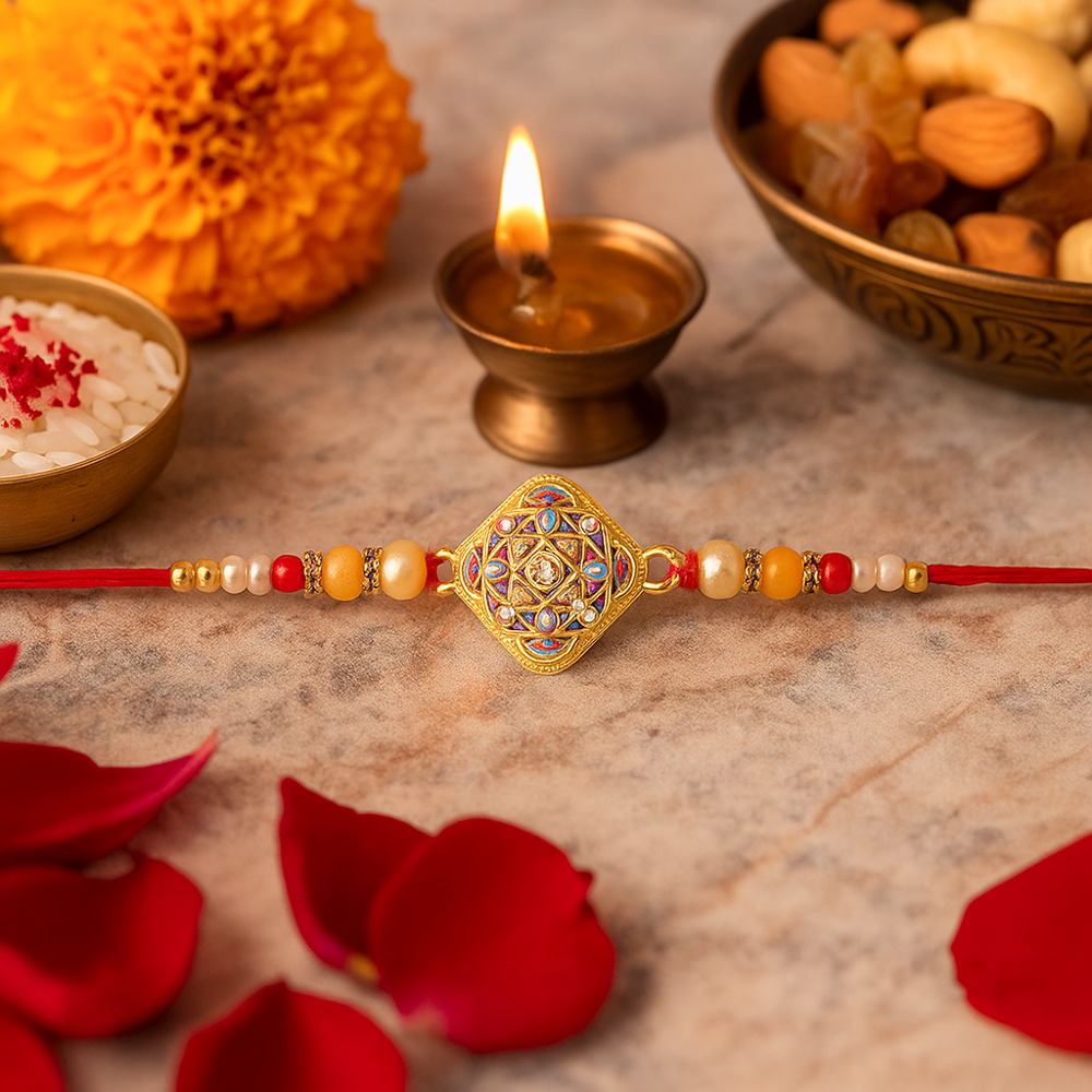 Mandala Rakhi - Intricate Handcrafted Square Design for Brother