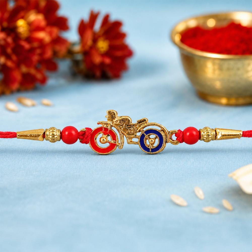 Motorbike Rakhi Golden Bike Charm Pearl Beads Bracelet - Application: Multipurpose Use