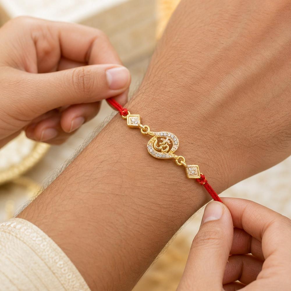 Om Rakhi - Elegant Stone Work & Red Thread for Raksha Bandhan