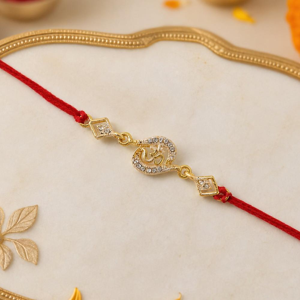 Om Rakhi - Elegant Stone Work & Red Thread for Raksha Bandhan