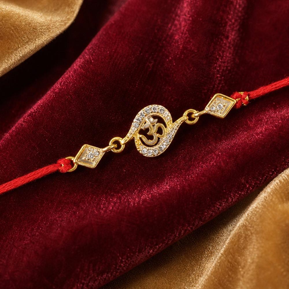 Om Rakhi - Elegant Stone Work & Red Thread for Raksha Bandhan