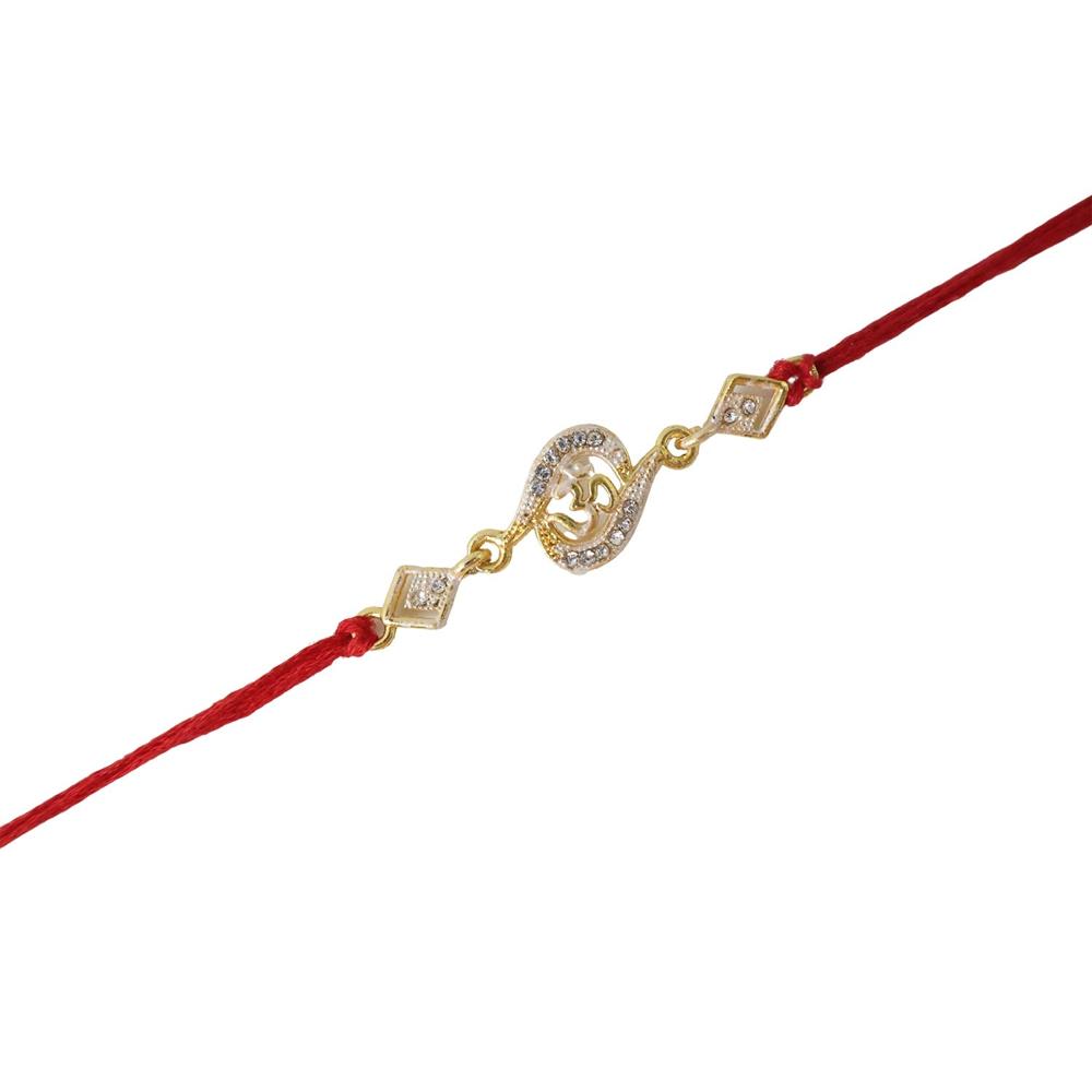 Om Rakhi - Elegant Stone Work & Red Thread for Raksha Bandhan