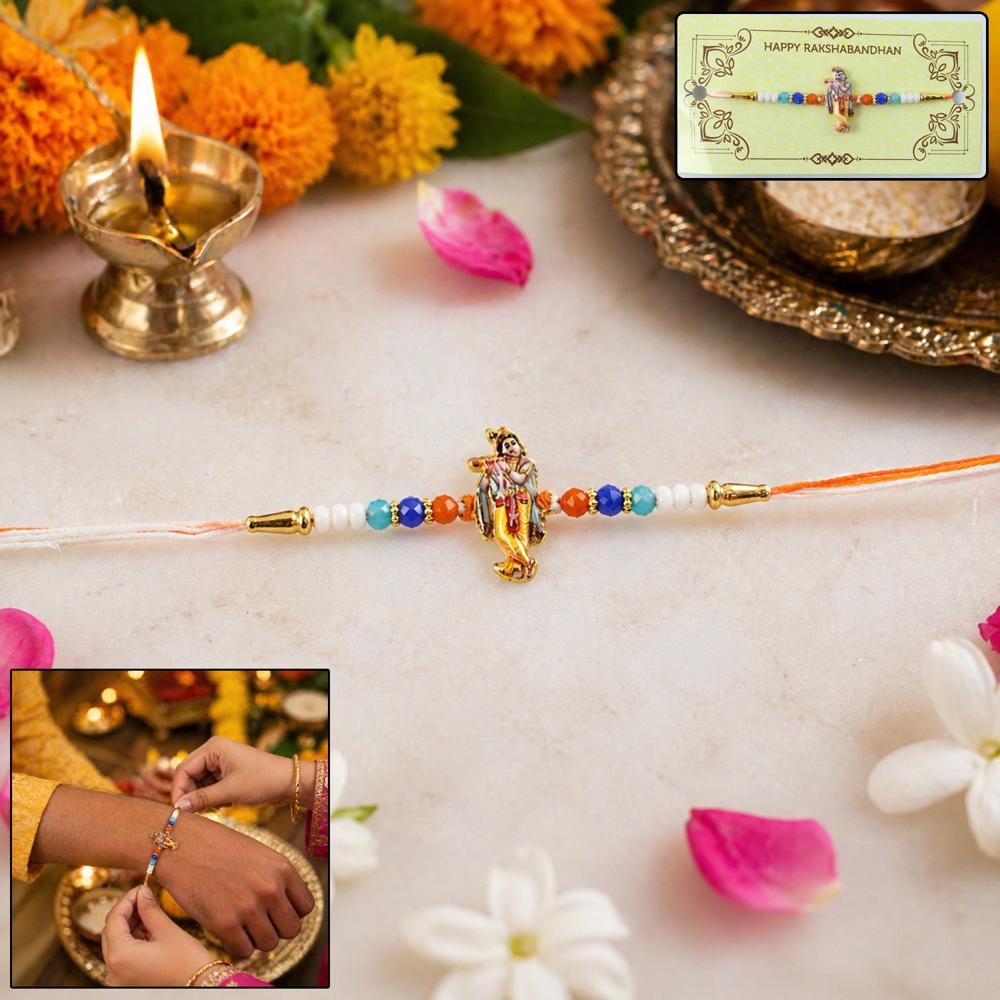 Lord Krishna Rakhi - Colorful Beads for Brother's Festival