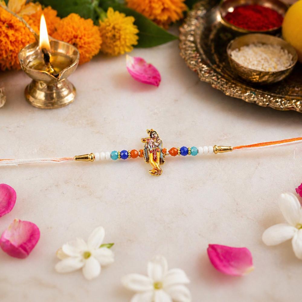 Lord Krishna Rakhi - Colorful Beads for Brother's Festival