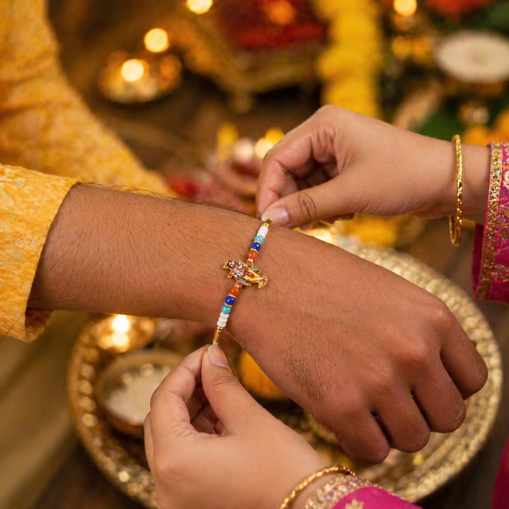 Lord Krishna Rakhi - Colorful Beads for Brother's Festival
