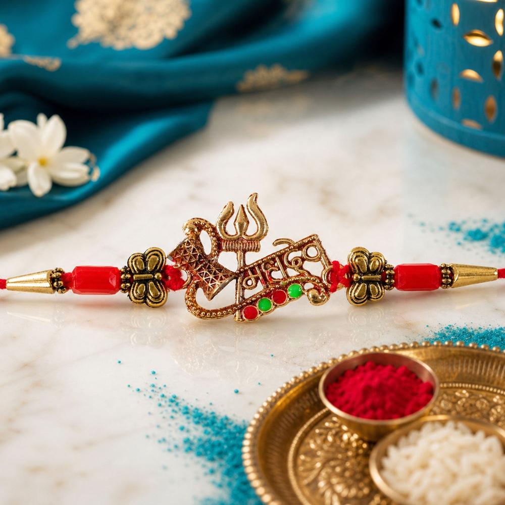 Shiv Rakhi Trishul Damru Design - Sacred Sibling Bond
