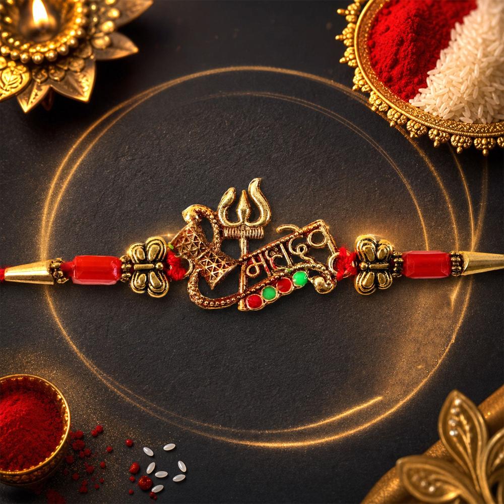 Shiv Rakhi Trishul Damru Design - Sacred Sibling Bond