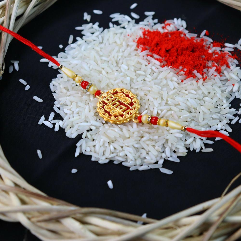 Bhai Rakhi - Elegant traditional thread with decorative beads for brother