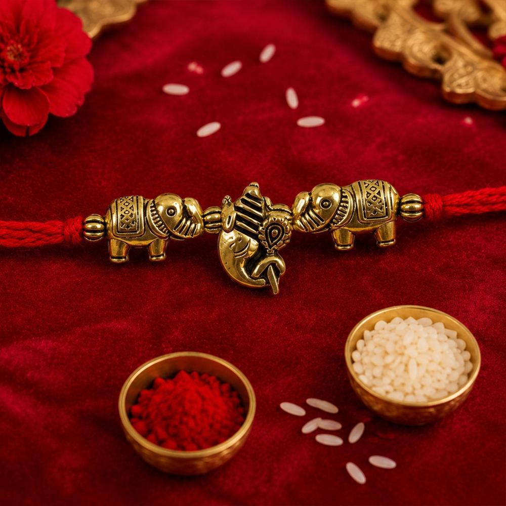 Om Ganesha Rakhi for Brother - Elephant Design Thread Rakhi