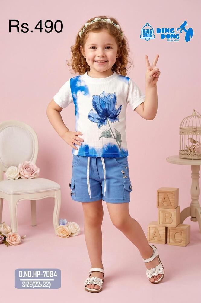 Sky Blue Girls Hot Pant Set