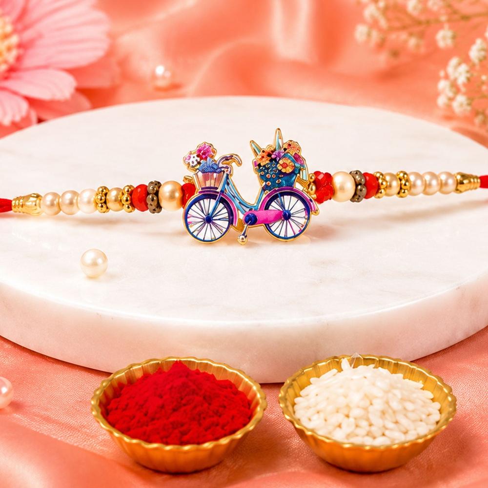 Bicycle Charm Stone Studded Designer Rakhi For Brother - Application: Multipurpose Use