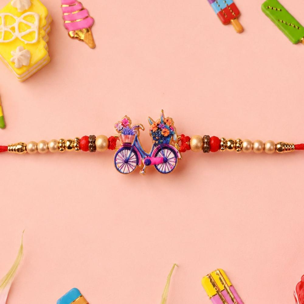 Bicycle Charm Stone Studded Designer Rakhi for Brother