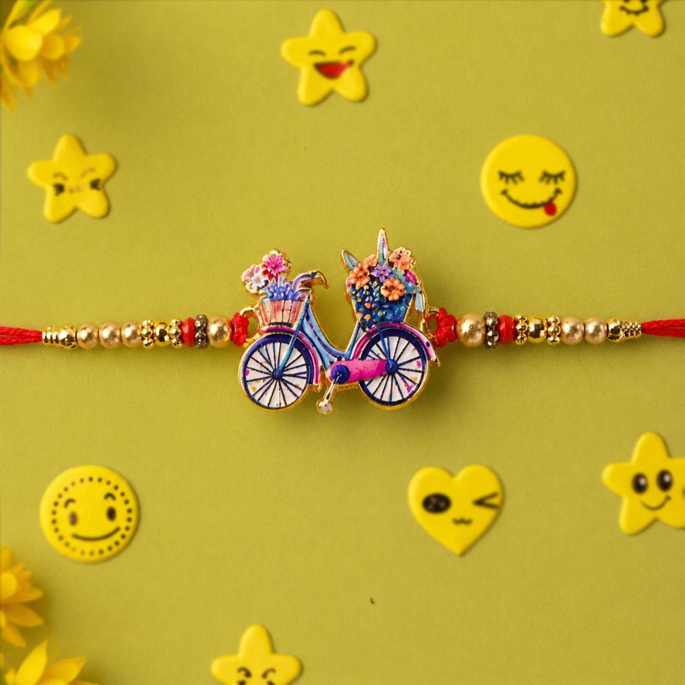 Bicycle Charm Stone Studded Designer Rakhi for Brother