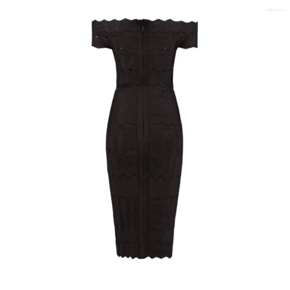 Export Surplus Women's Black Off Shoulder Bodycon Midi Dress