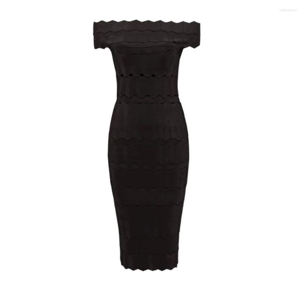 Export Surplus Women's Black Off Shoulder Bodycon Midi Dress