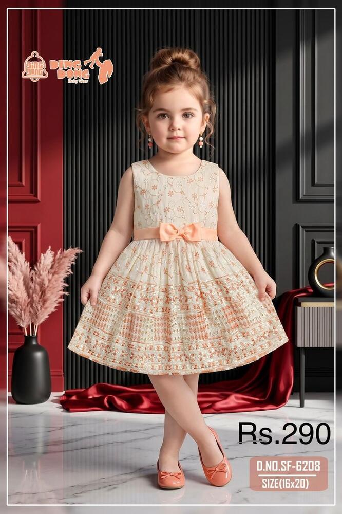 Peach Jacquard Girls Frock