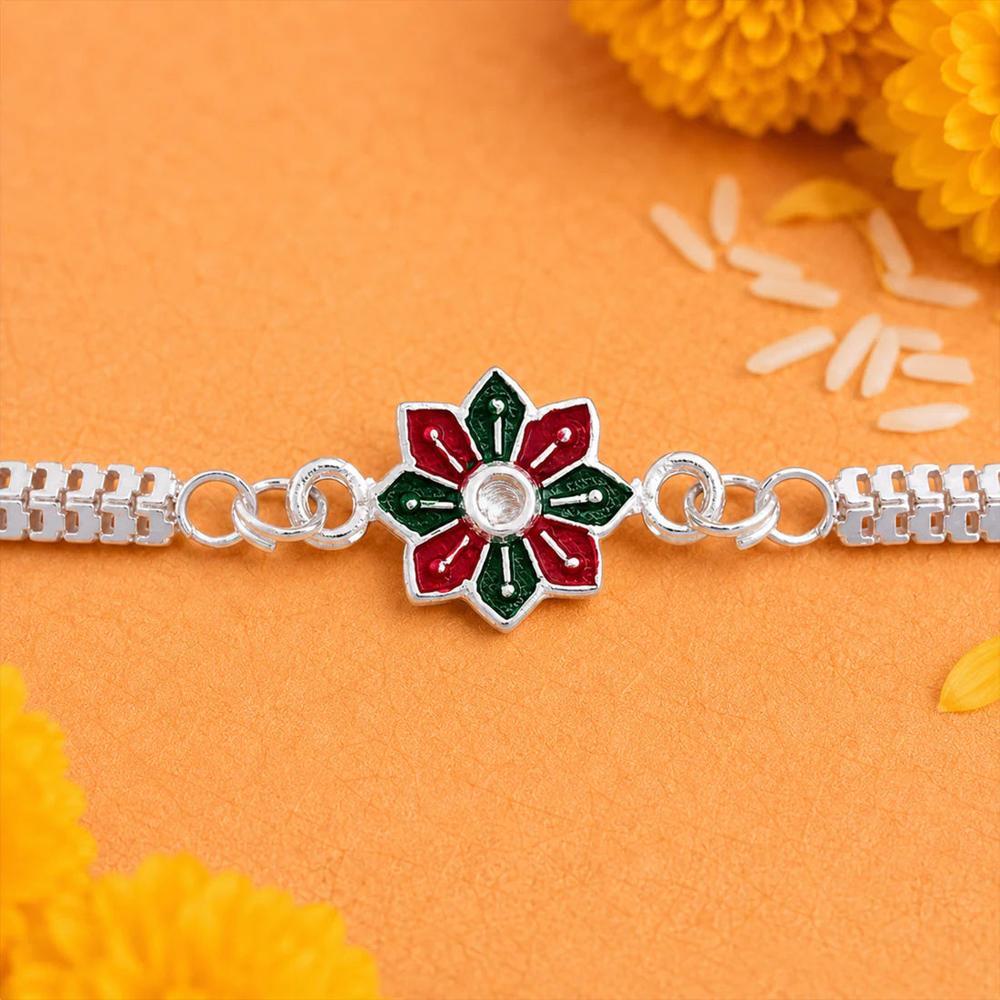Silver Floral Rakhi Bracelet, Elegant Sibling Bond Symbol For Raksha - Application: Multipurpose Use