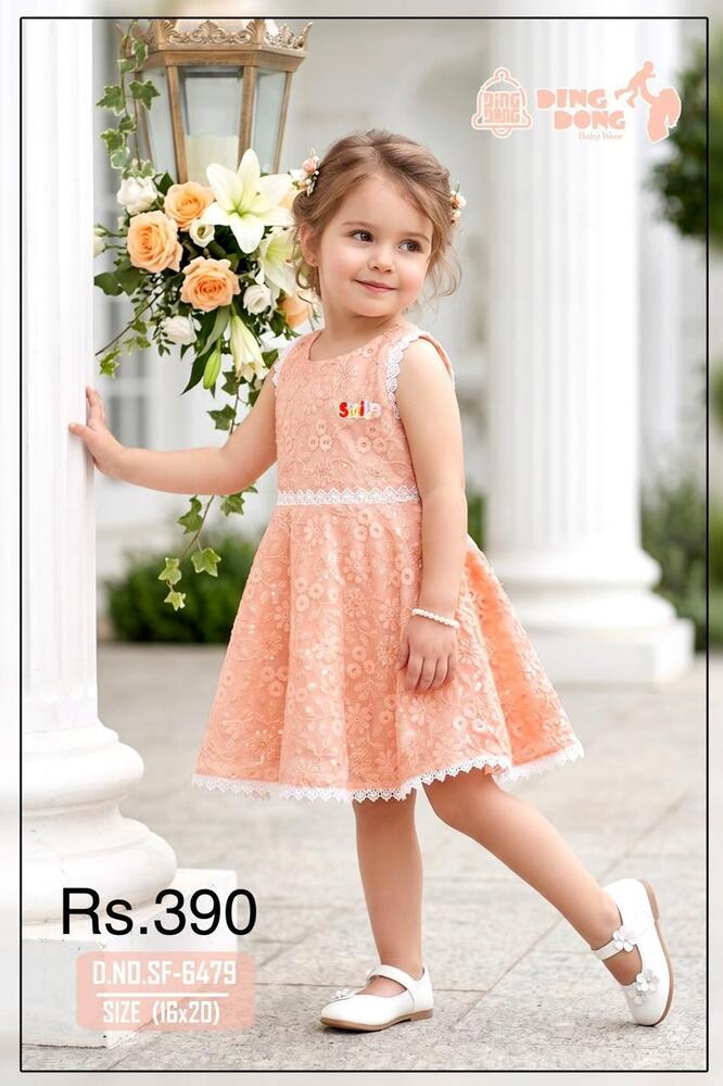 Peach Lace Girls Frock