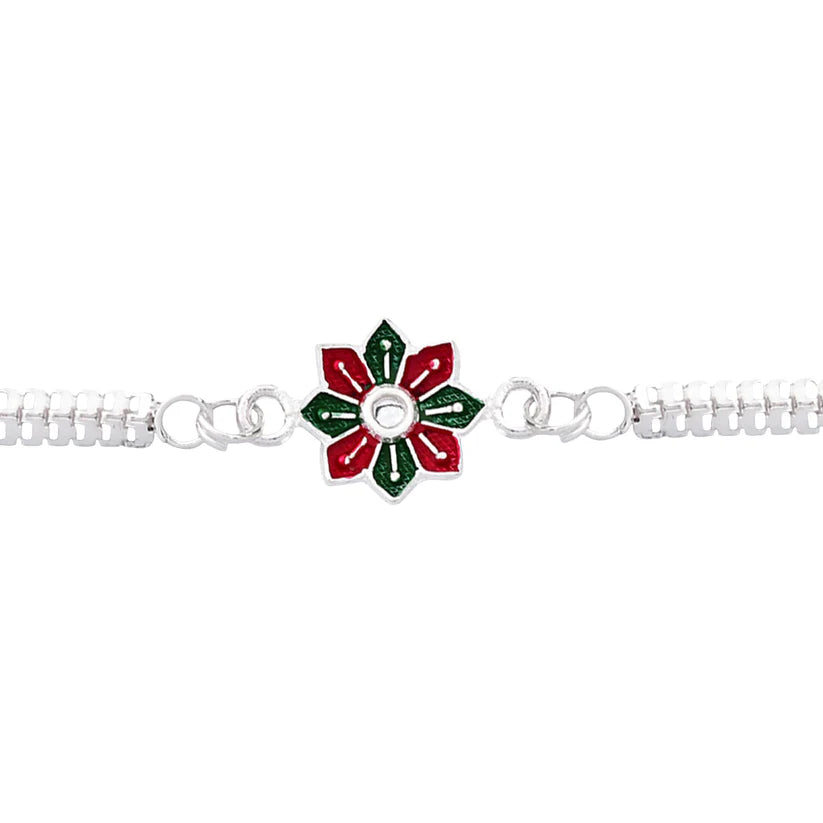 Silver Floral Rakhi Bracelet, Elegant Sibling Bond Symbol For Raksha