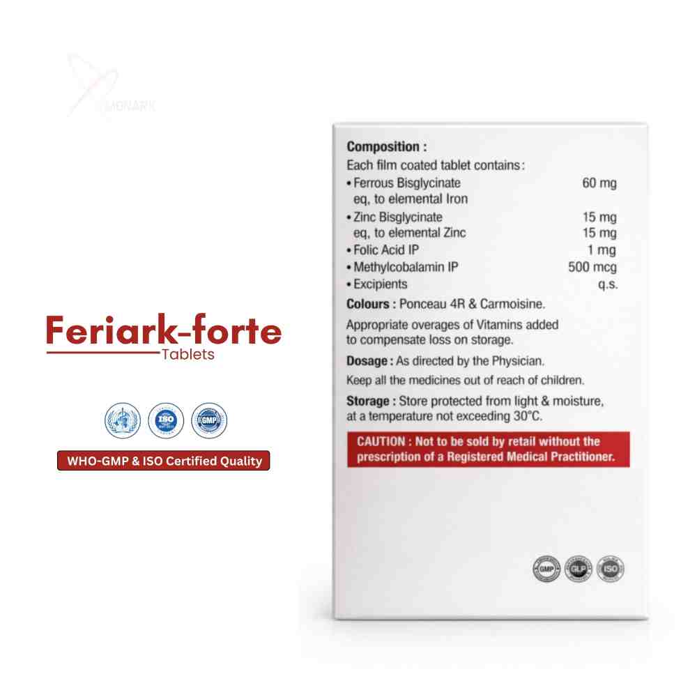 Ferrous Bisglycinate, Zinc Bisglycinate, Folic Acid And Methylcobalamin Tablets - Brand Name: Feriark-forte