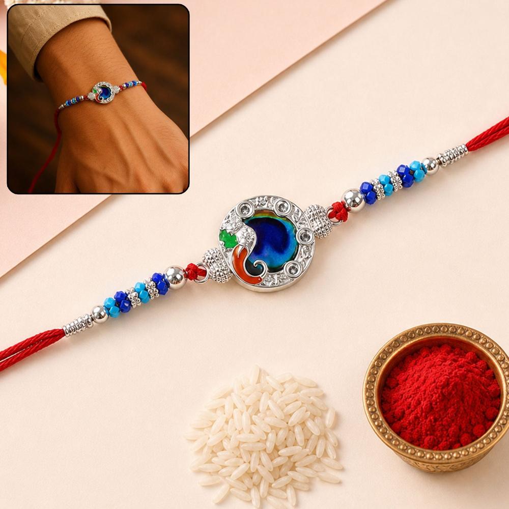 Peacock Blue Stone Rakhi - Elegant Gift For Brother'S Blessings - Application: Multipurpose Use