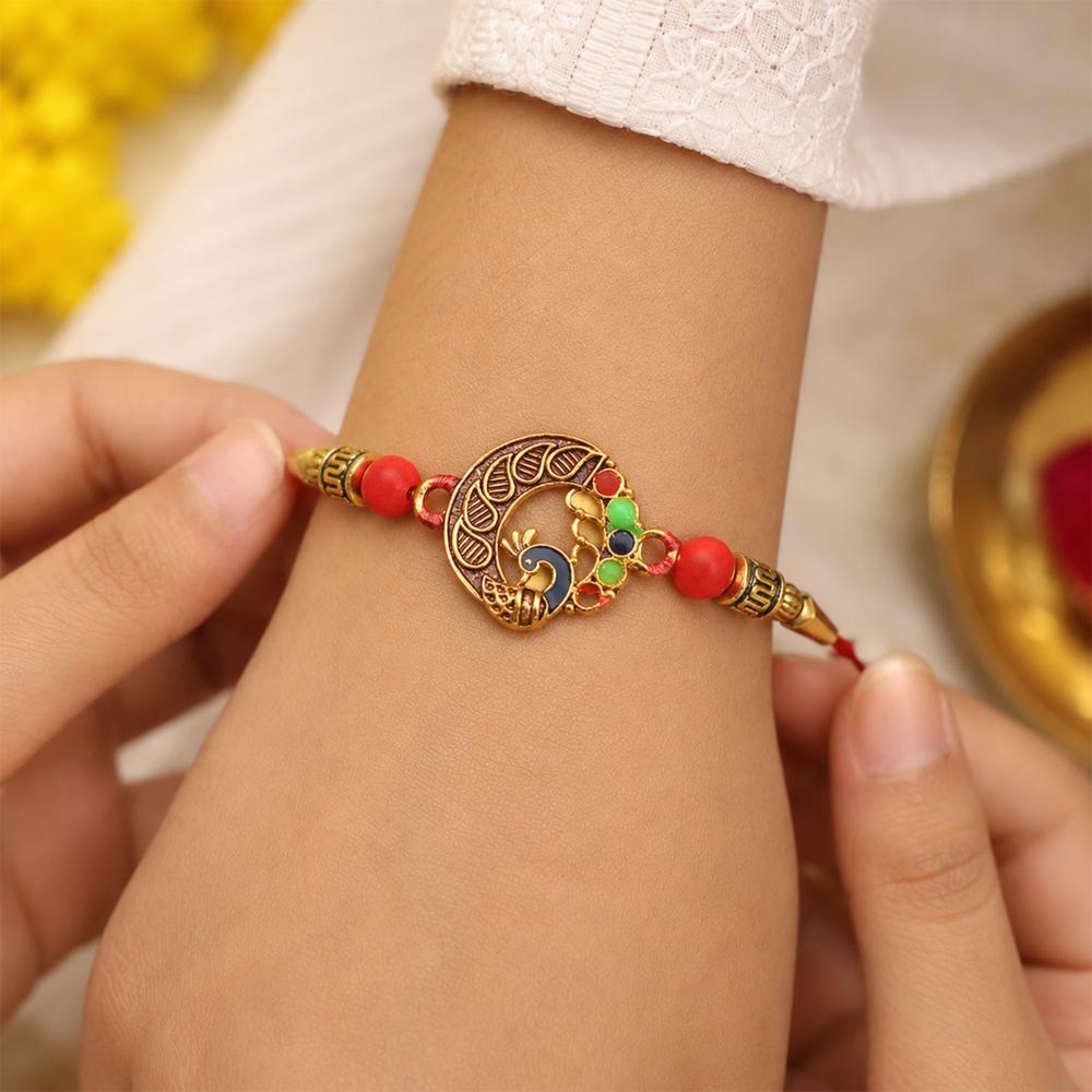 Peacock Design Rakhi, Elegant Round Traditional Rakhi