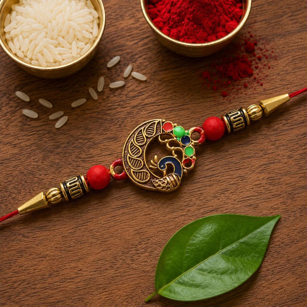 Peacock Design Rakhi, Elegant Round Traditional Rakhi