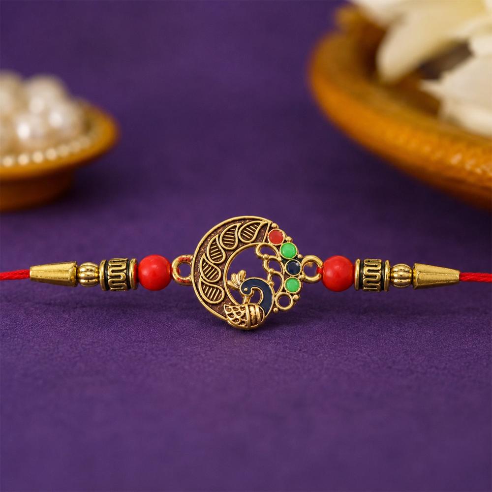 Peacock Design Rakhi, Elegant Round Traditional Rakhi