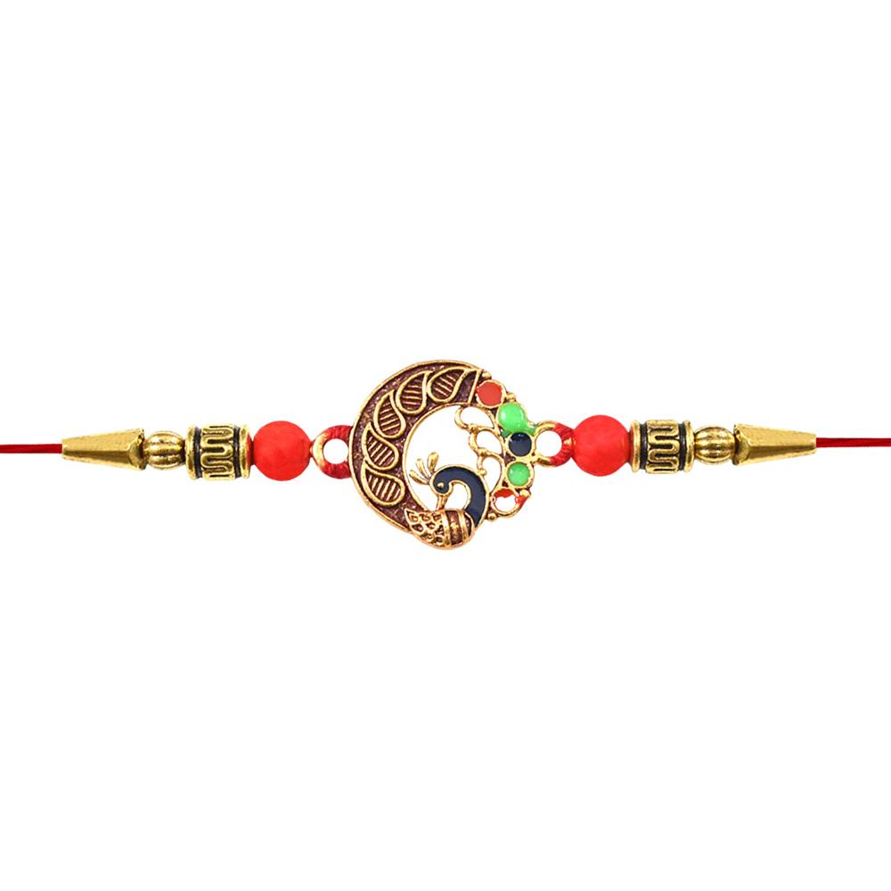Peacock Design Rakhi, Elegant Round Traditional Rakhi