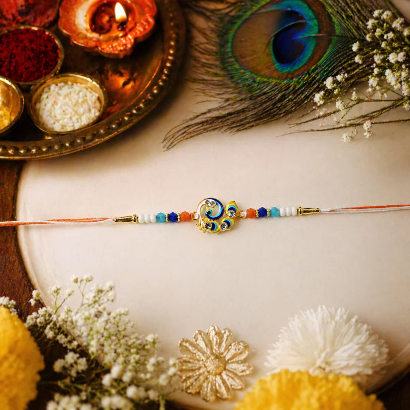 Traditional Rakhi with Colorful Beads - Elegant Brother Gift