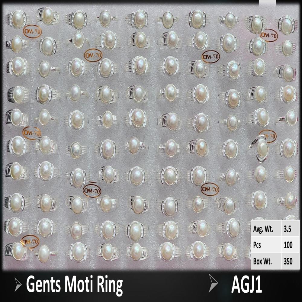 Silver Mens Moti Ring - Color: White