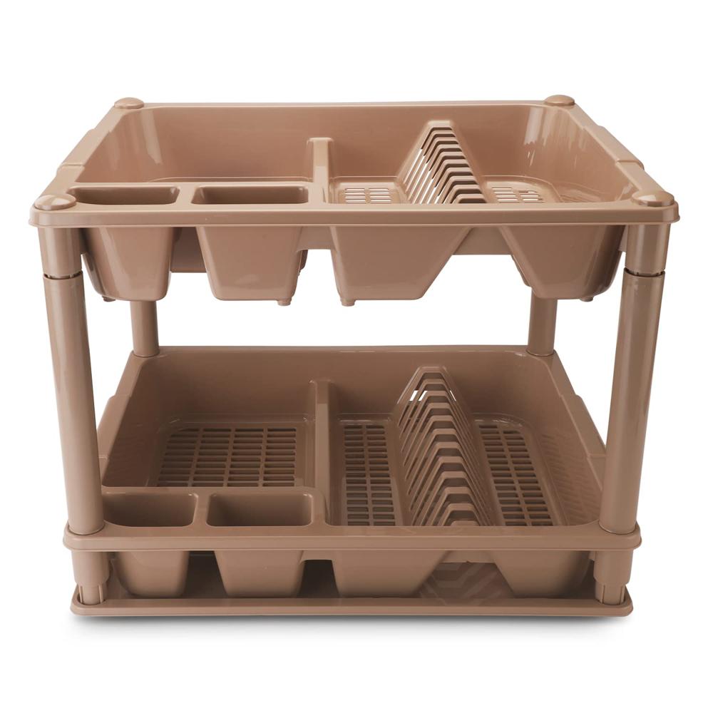 Nayasa Fancy Double Decker Kitchen Tray Utensils Drying Rack For Kitchen With Tray Dish Stand Cutlery HolderStrong & Durable Bpa Free Ideal For Home & Kitchen Light Brown - Color: Multicolor