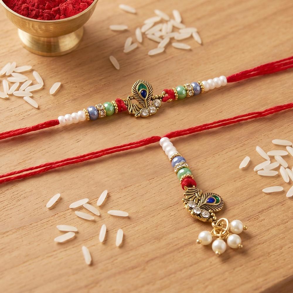 Pearl Cluster Bhabhi Rakhi - Elegant Peacock Charm for Festive Grace
