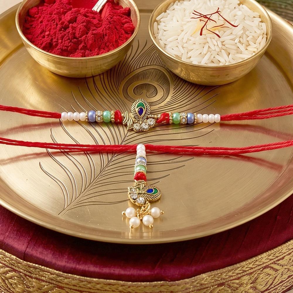 Pearl Cluster Bhabhi Rakhi - Elegant Peacock Charm for Festive Grace