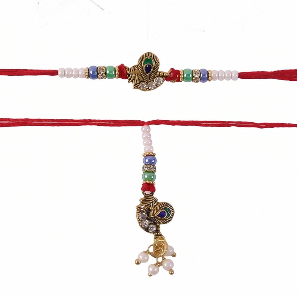 Pearl Cluster Bhabhi Rakhi - Elegant Peacock Charm for Festive Grace