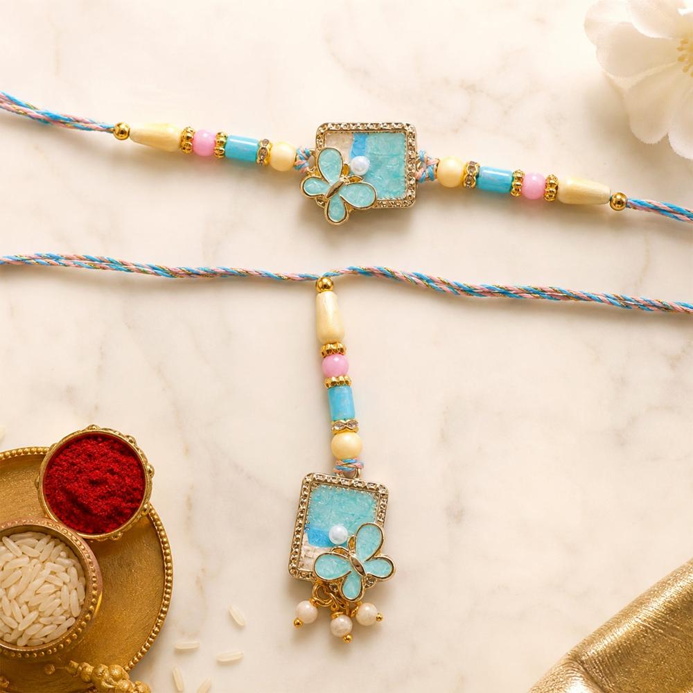 Bhaiya Bhabhi Lumba Rakhi - Elegant Design with Pearls for Rakshabandhan