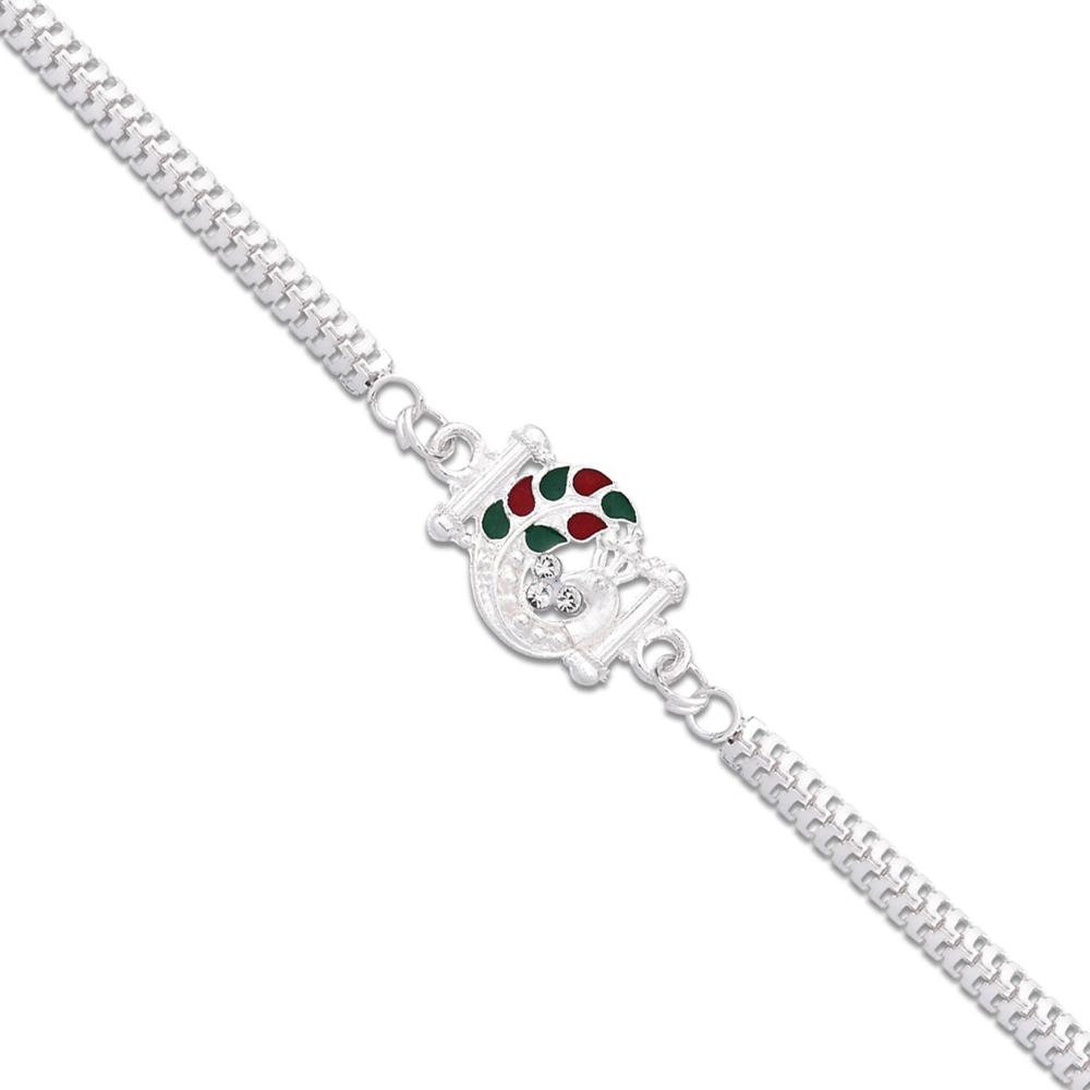 Silver Finish Rakhi - Red Green Enamel for Raksha Bandhan