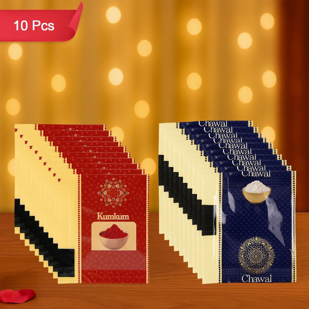 Kumkum Chawal Sachets 10-pack - Hygienic & Festive Ritual Set - Application: Home Use