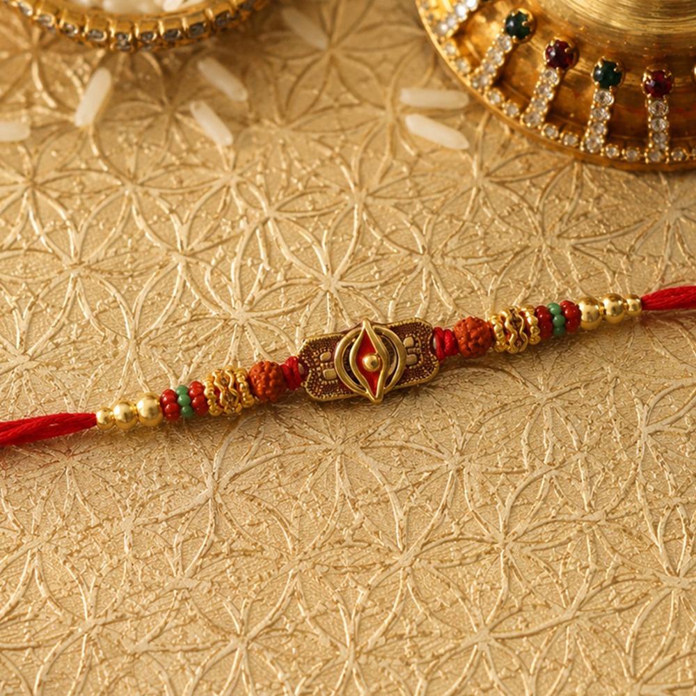 Rudraksha Rakhi - Antique Oxidized Design for Brother