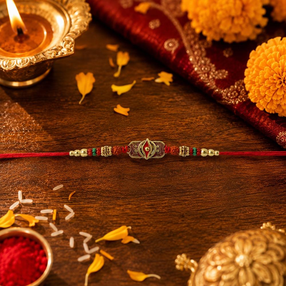Rudraksha Rakhi - Antique Oxidized Design for Brother