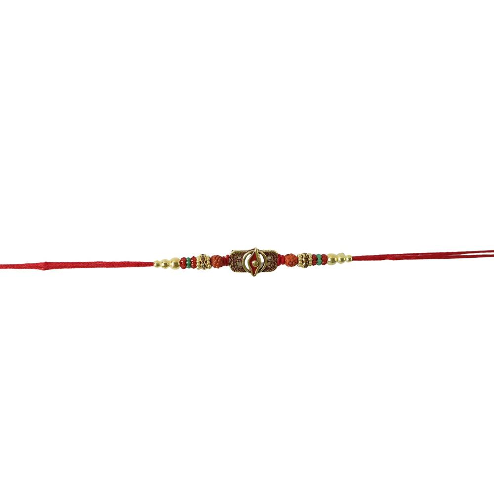 Rudraksha Rakhi - Antique Oxidized Design for Brother