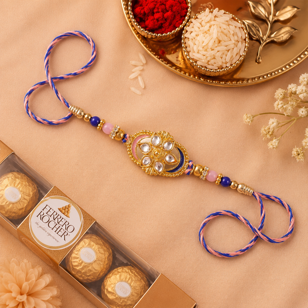 Kundan Floral Beaded Rakhi - Stylish Lightweight Thread for Brother