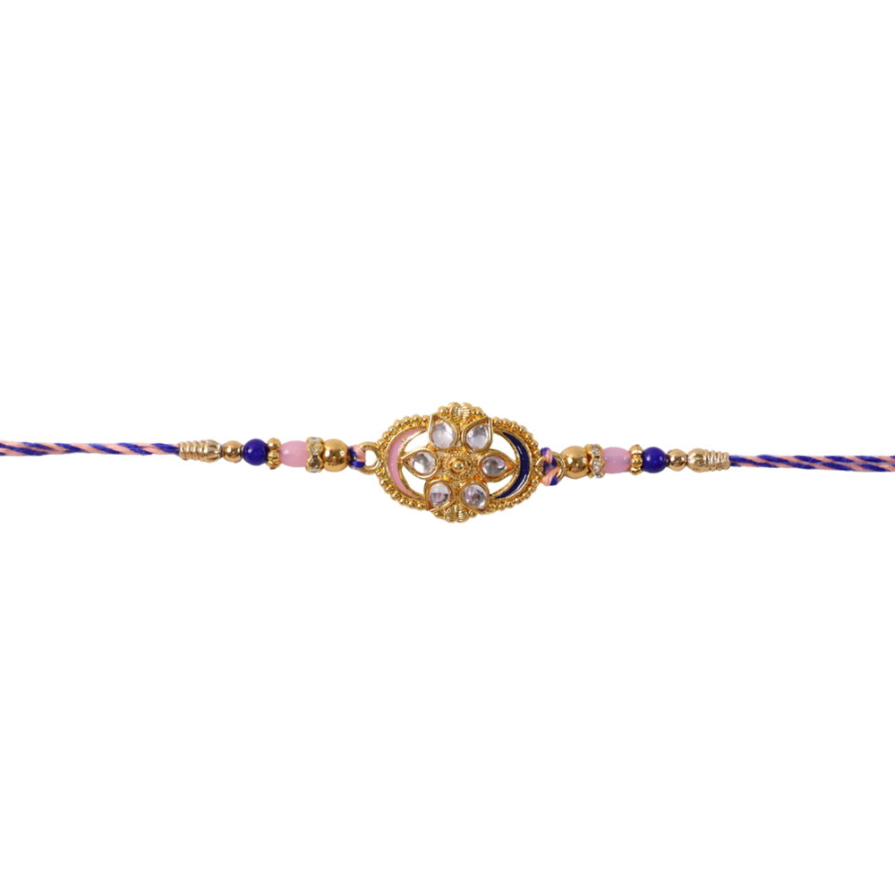 Kundan Floral Beaded Rakhi - Stylish Lightweight Thread for Brother