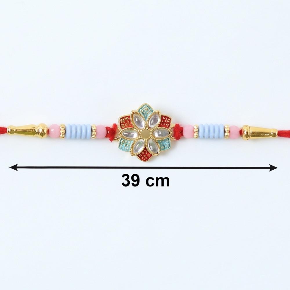 Floral Kundan Rakhi - Elegant Star Petal Design for Bhai