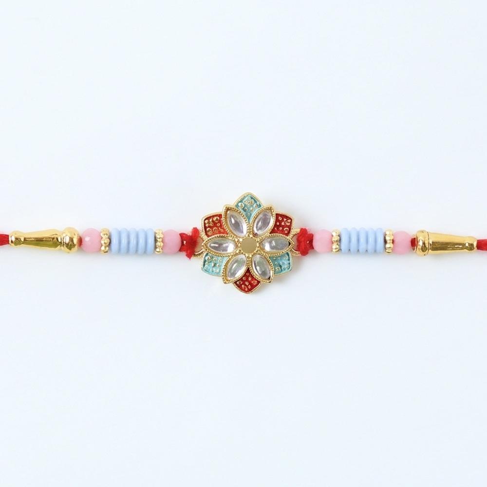 Floral Kundan Rakhi - Elegant Star Petal Design for Bhai