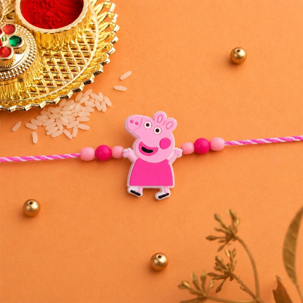 Kids' Cartoon Character Rakhi - Vibrant Pink Beads & Festive Charm