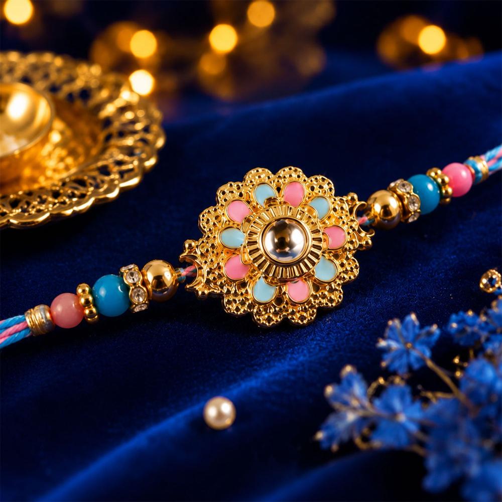 Rakhi - Stylish & Lightweight Floral Kundan Beads Design