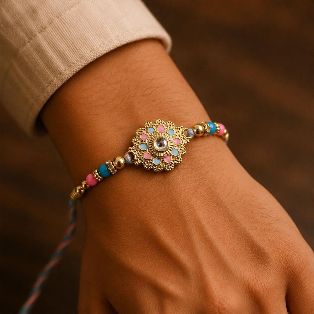 Rakhi - Stylish & Lightweight Floral Kundan Beads Design